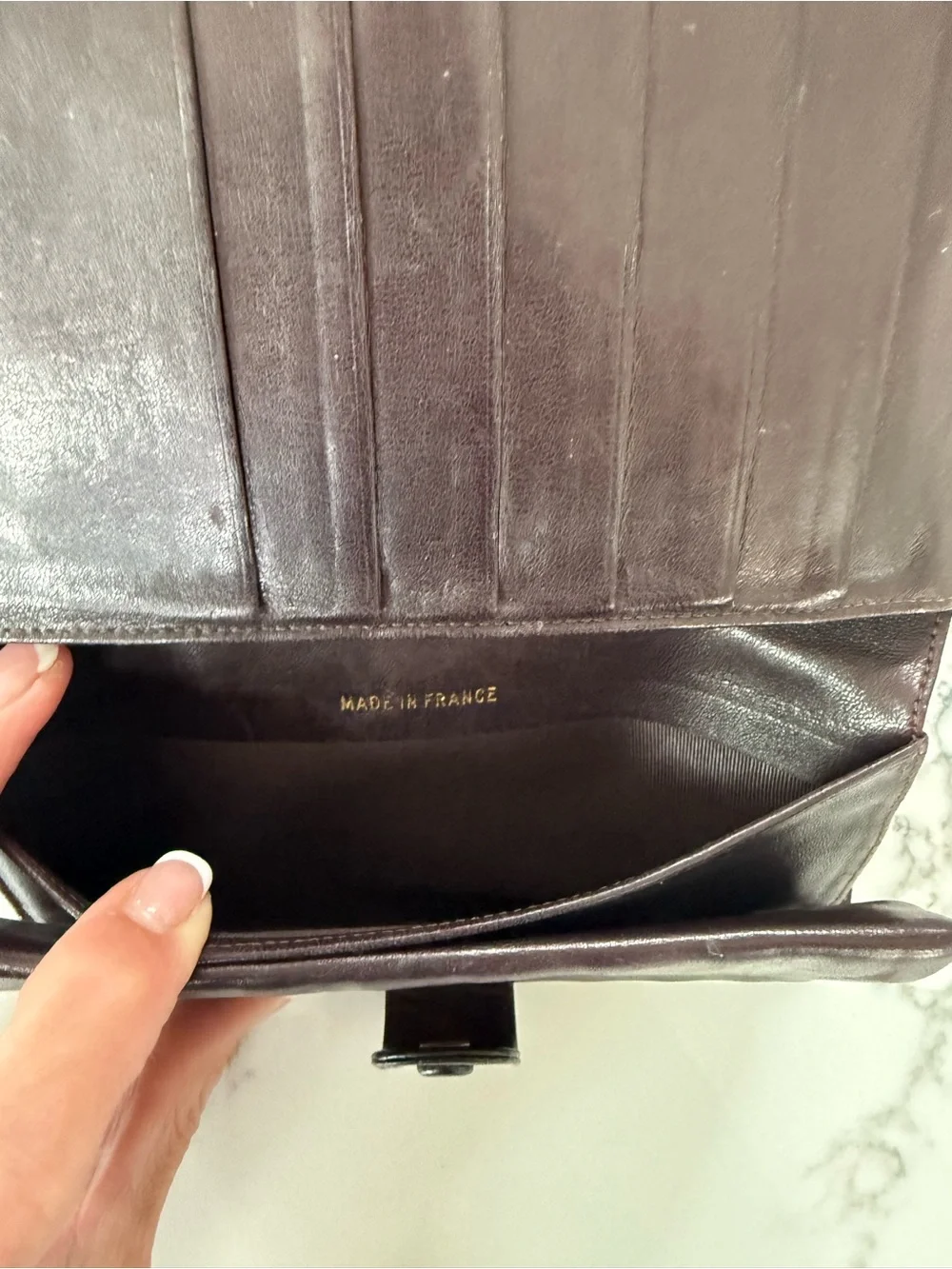 CHANEL Dark Brown Quilted Caviar Leather Wallet with CC Logo